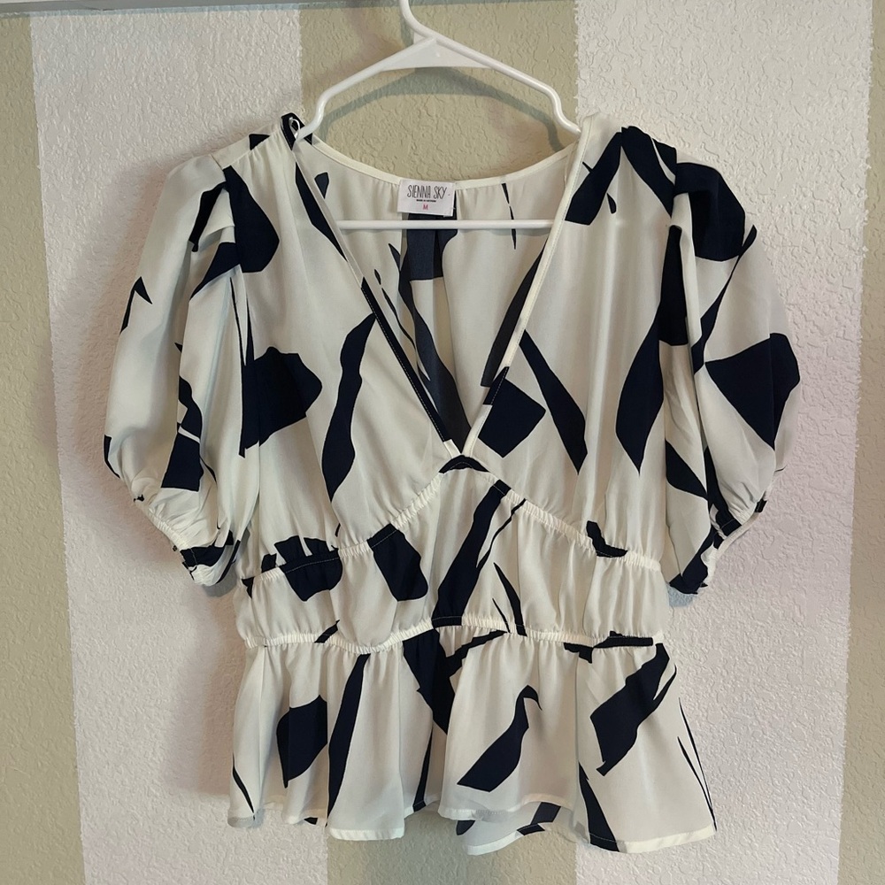 Sienna Sky Navy Blue and White Women's Blouse